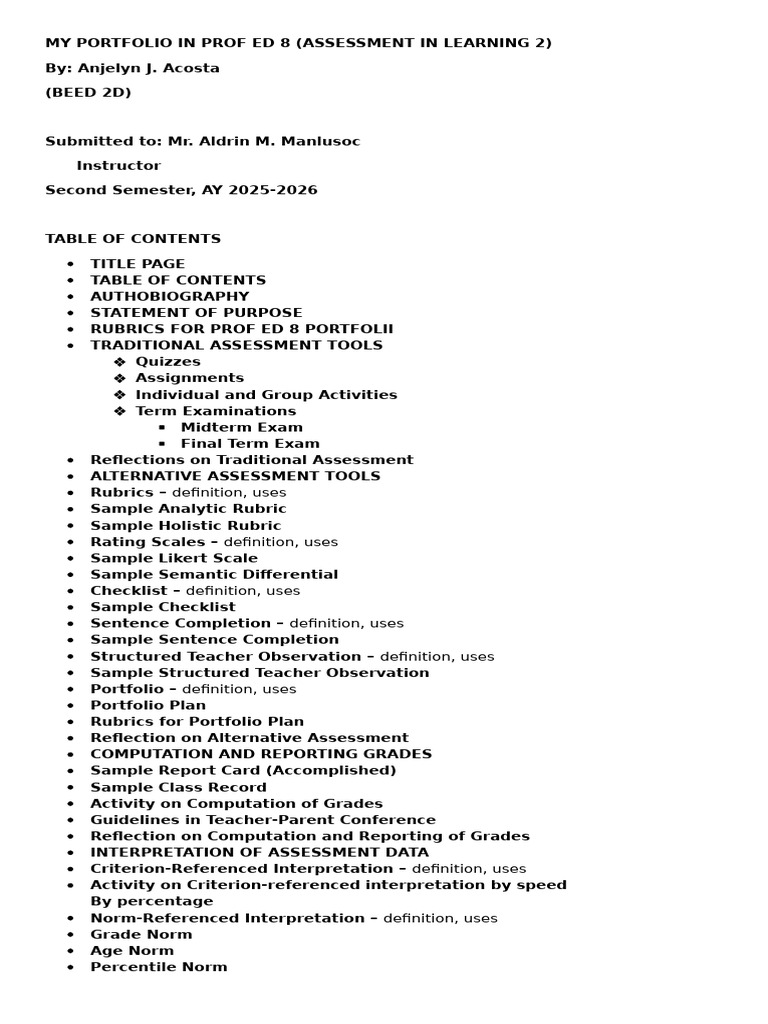 My Portfolio in Prof Ed 8 | PDF | Educational Assessment | Learning