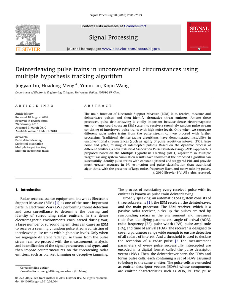 Liu2010-Deinterleaving Pulse Trains Using MHT | PDF | Kalman Filter | Radar