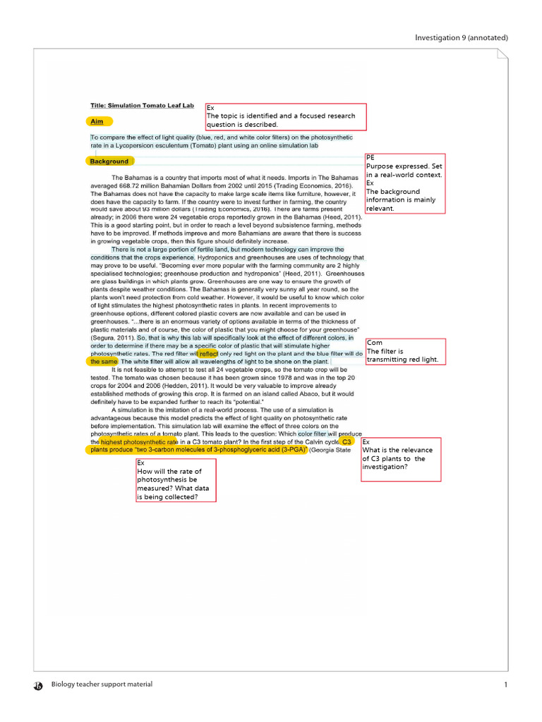 Sample Ia Investigation 9b e | PDF | Photosynthesis | Biology