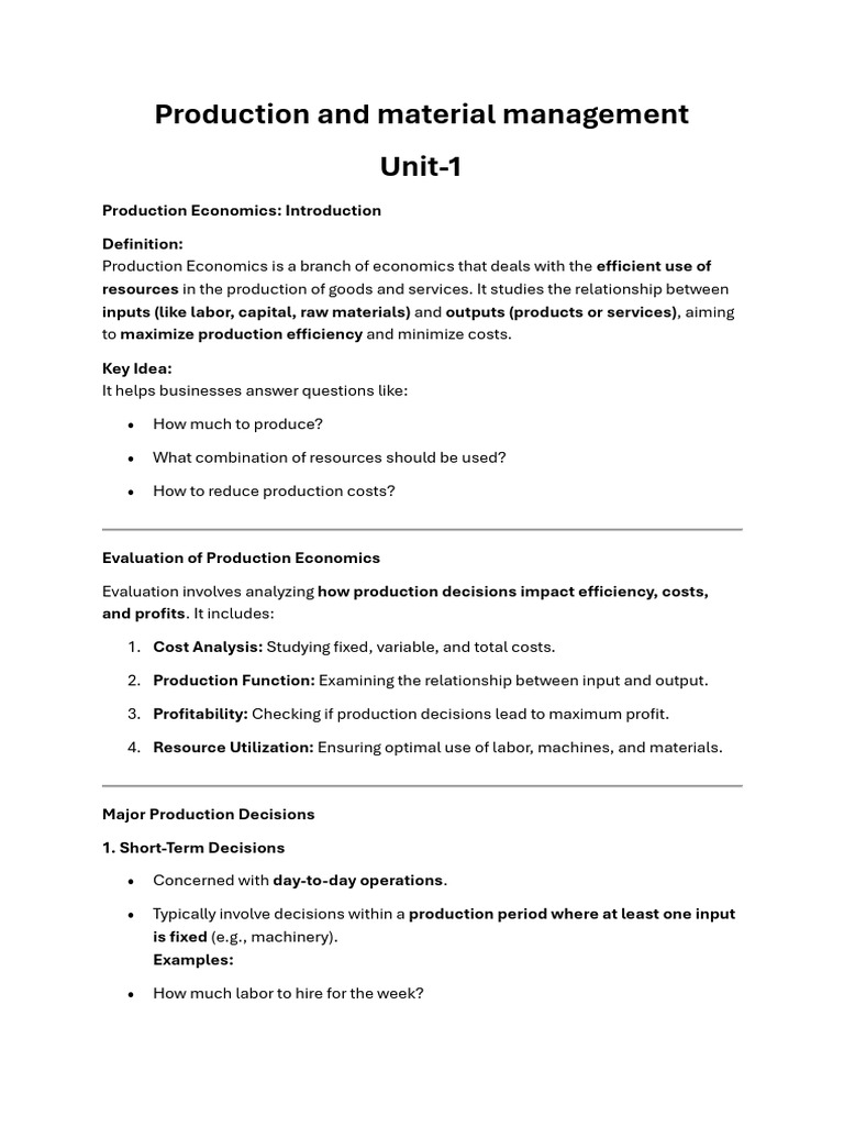 Production and Material Management-Notes | PDF