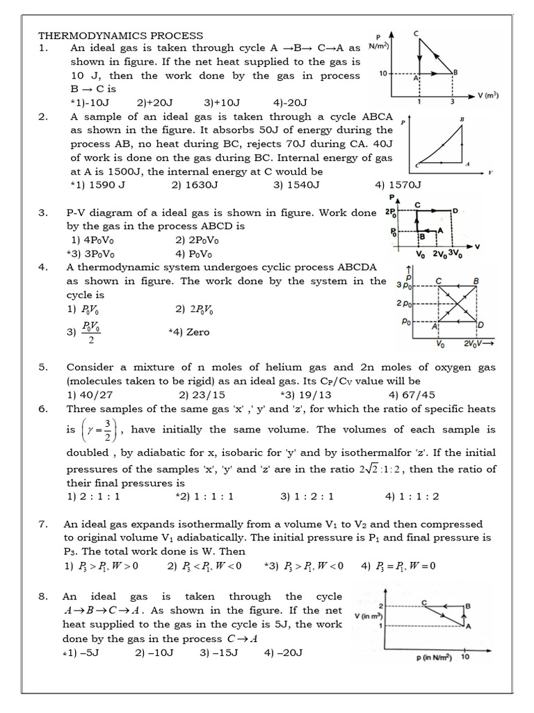 Thermodynamics Xi Worksheet Dec 2025 (2) | PDF | Gases | Heat