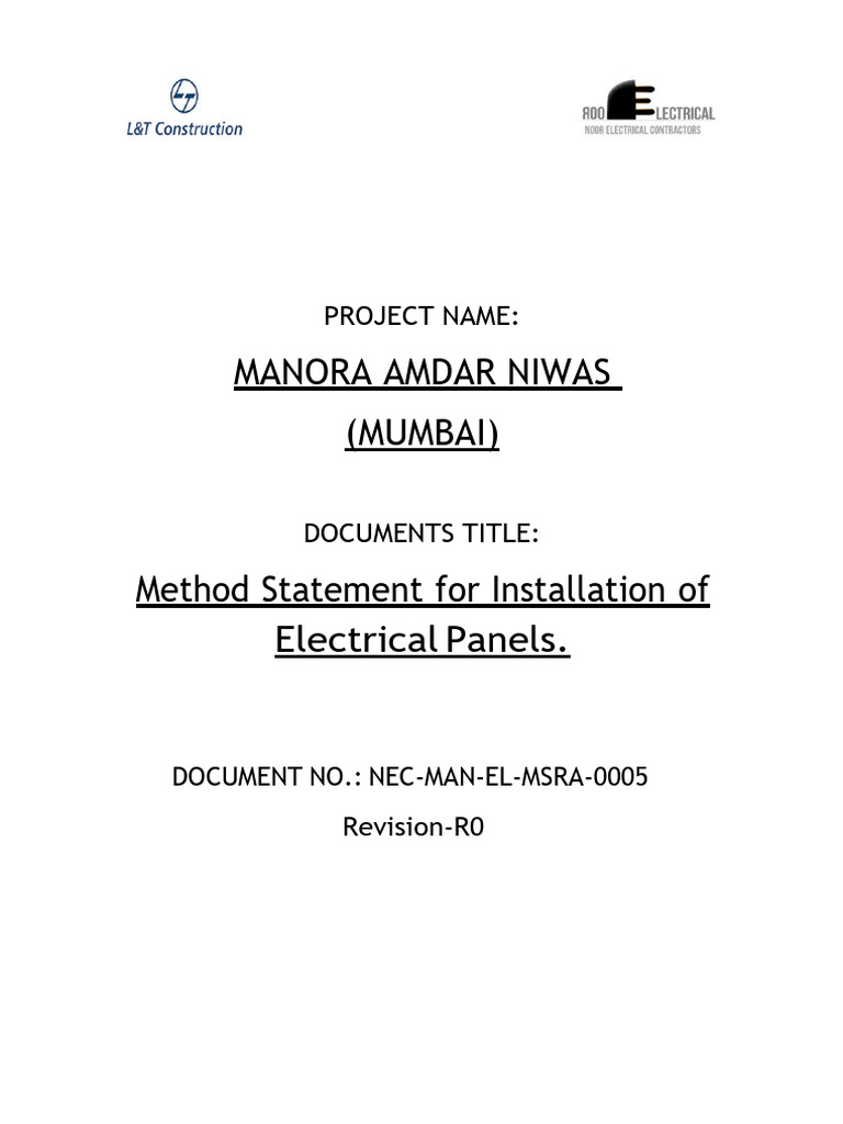 05. Method Statement for Installation of panels-NEC | PDF | Safety | Switch