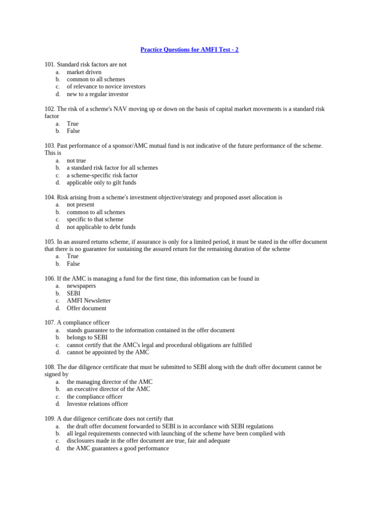 AMFI Mock Test - Paper 2-2026 | PDF | Investment Fund | Mutual Funds