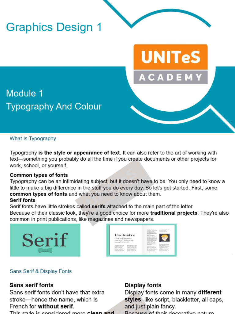 Graphics Design 1 Module 1- Typography and Colour | PDF | Typefaces | Color
