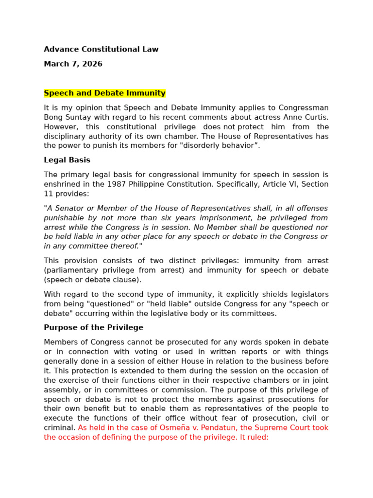 Speech and Debate Immunity | PDF | Parliamentary Immunity | United ...