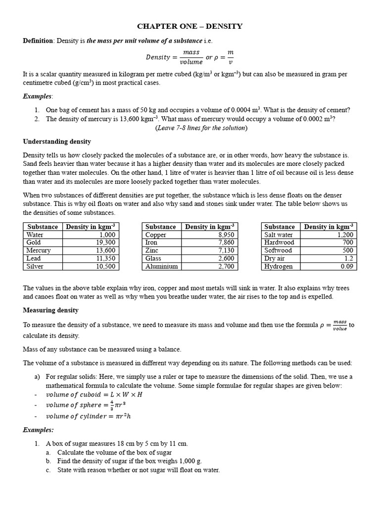 Form 3 Physics Notes - Properties of Matter | PDF | Density | Pressure
