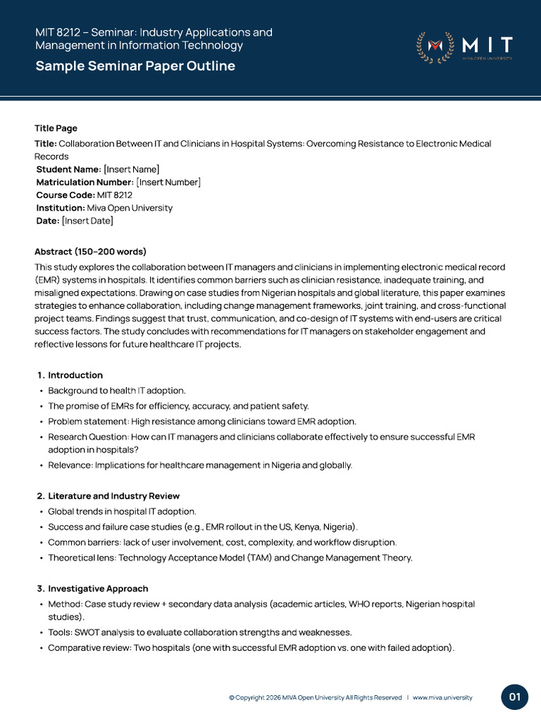 MIT8212 Sample Seminar Paper Outline | PDF | Electronic Health Record ...