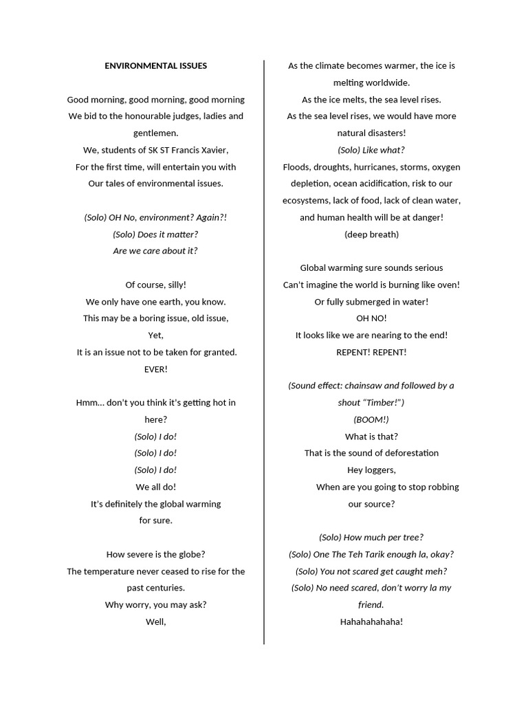 choral speaking script | PDF | Greenhouse Gas | Climate Change