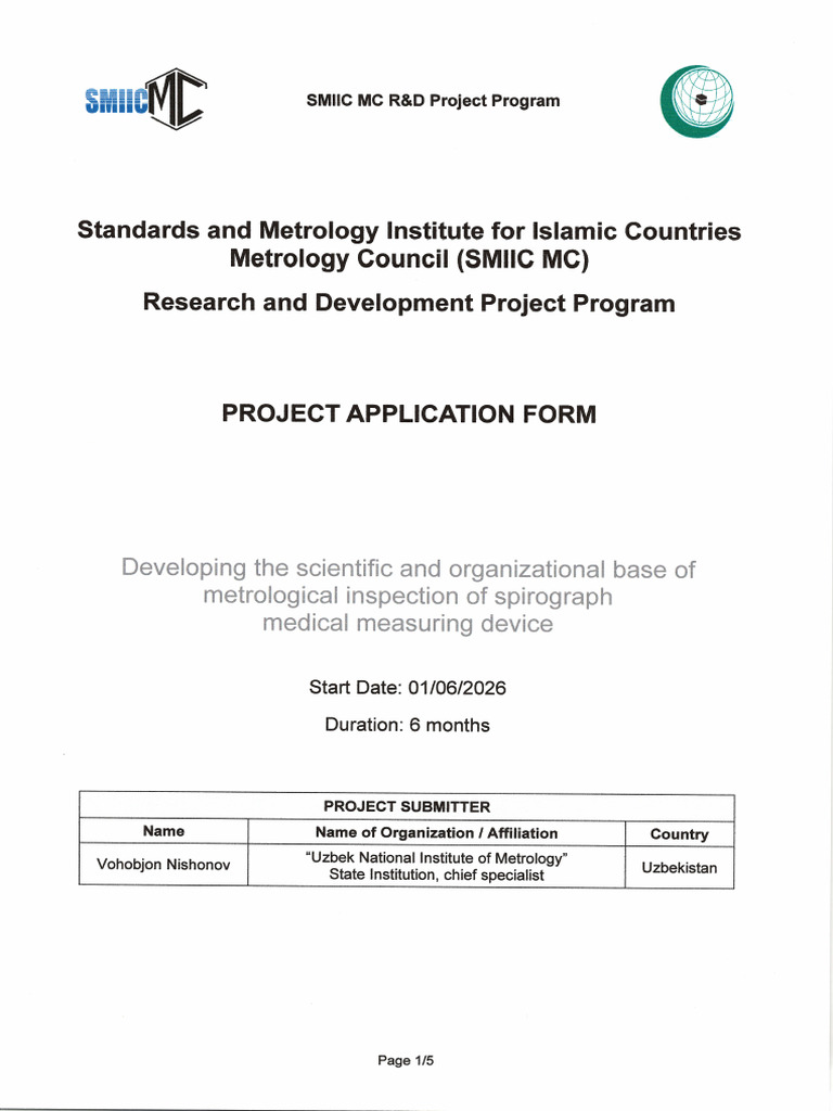 Project application form | PDF | Metrology | Health Care