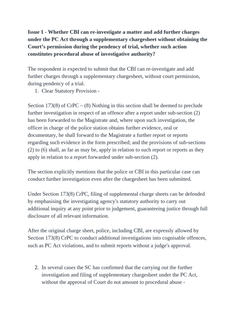 Bench Memo - Issue 1 (Respondent) | PDF | Criminal Law | Public Law