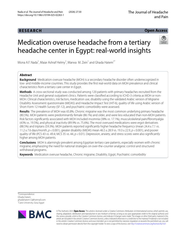Medication Overuse | PDF | Headache | Comorbidity