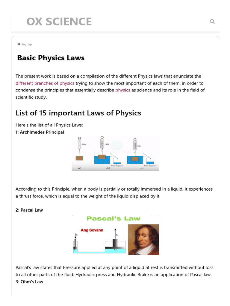 List of All Physics Laws and Their Applications | PDF | Force | Newton ...