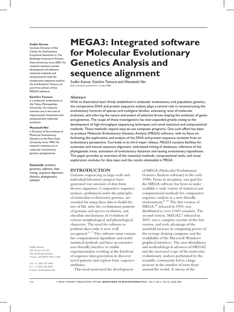 MEGA3 Integrated Software for Molecular | PDF