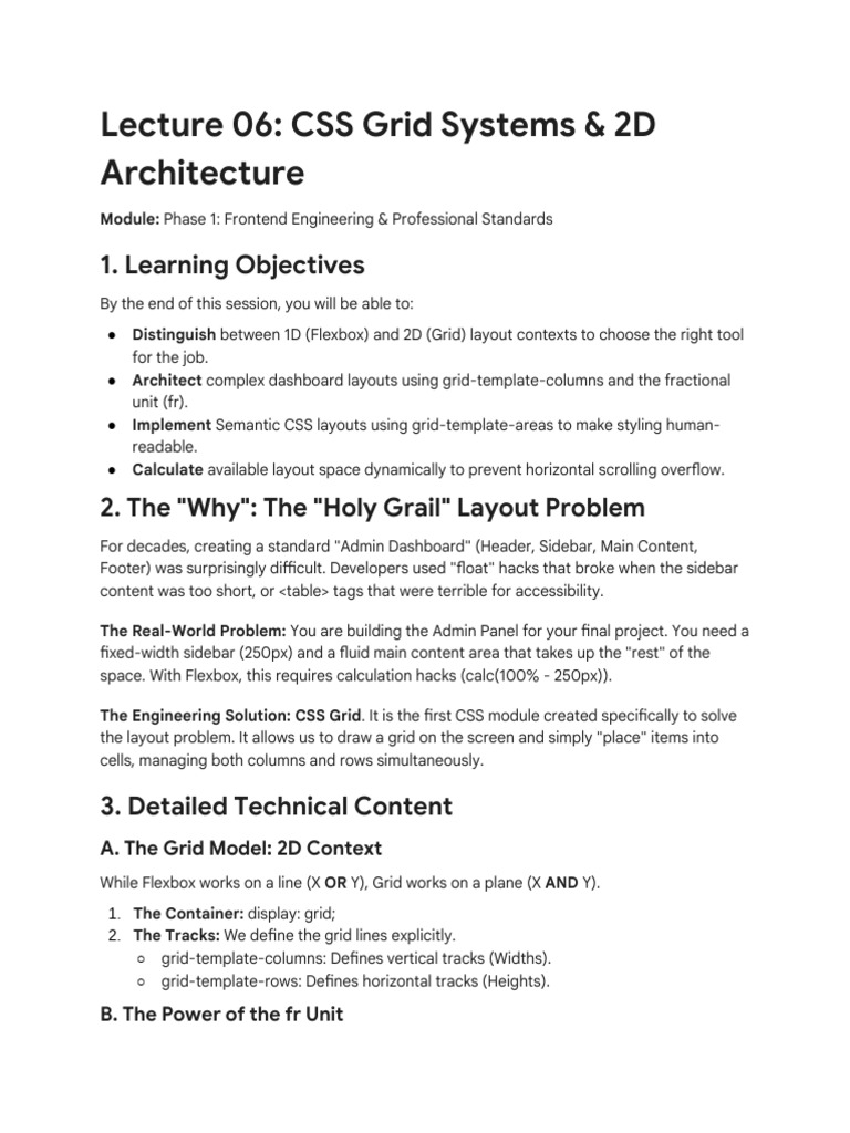 Lecture 06 CSS Grid Systems & 2D Architecture | PDF | Page Layout ...
