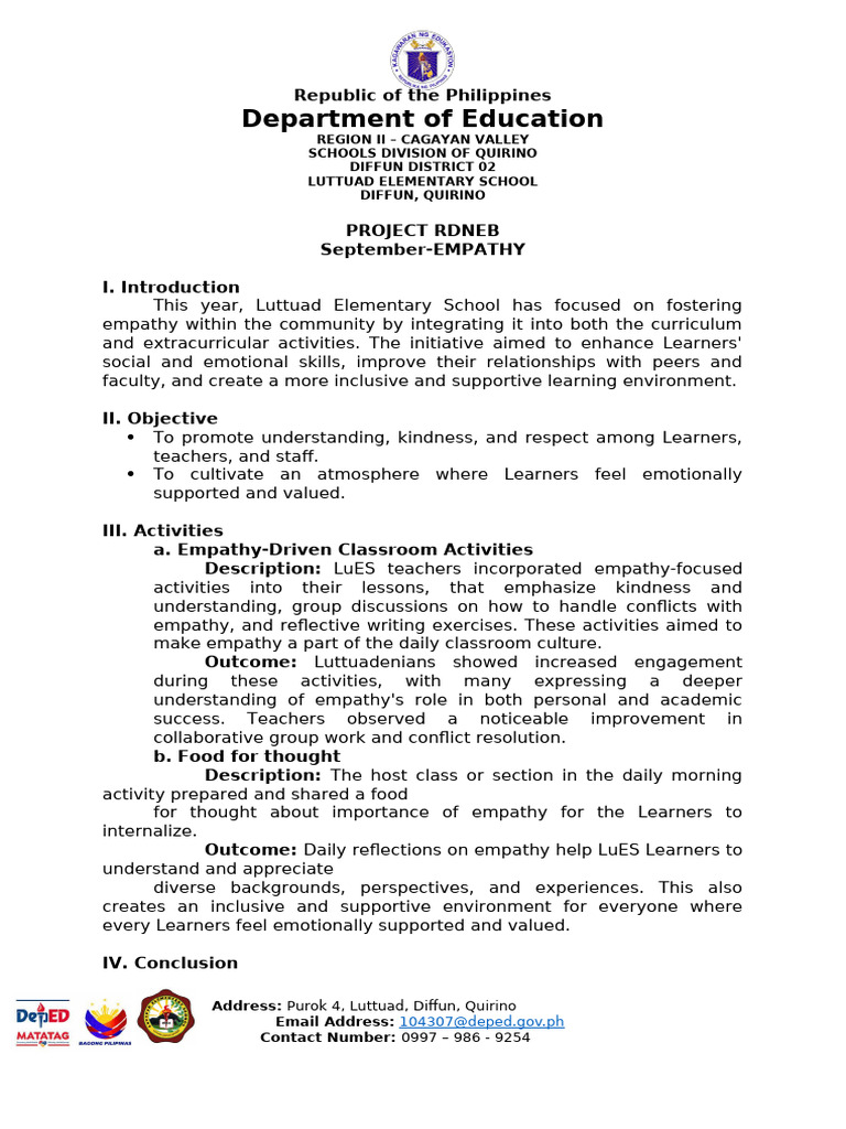 PROJECT RDNEB Accomplishment Report | PDF | Psychological Resilience ...