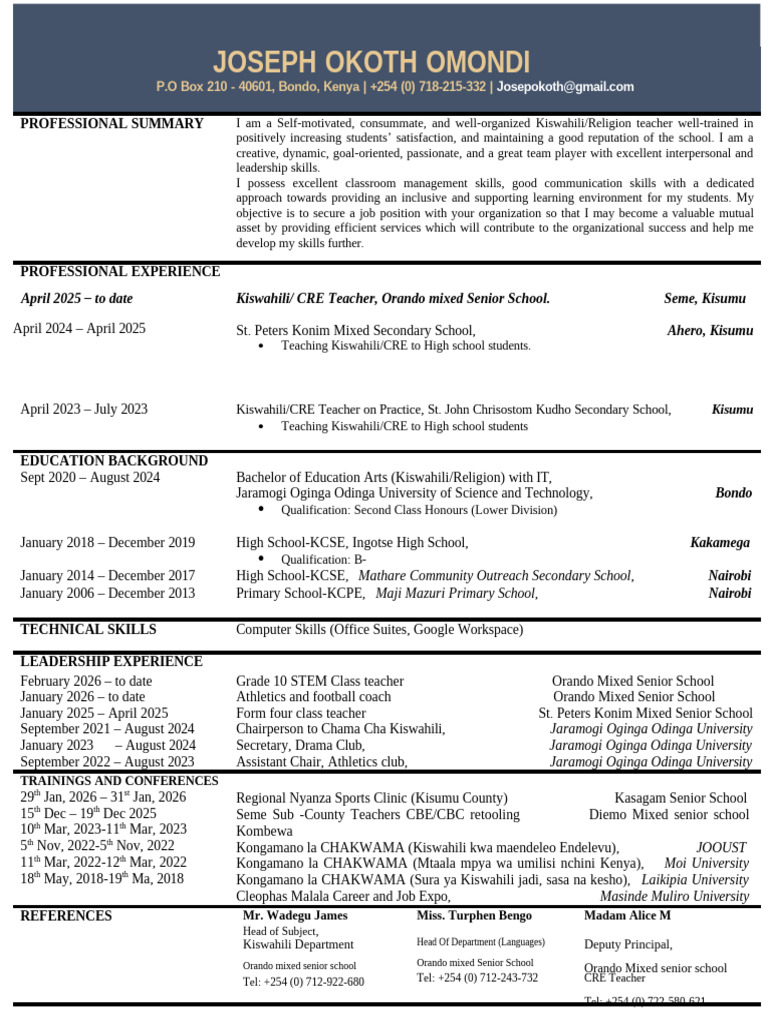 Joseph Okoth CV (2) | PDF | Behavior Modification