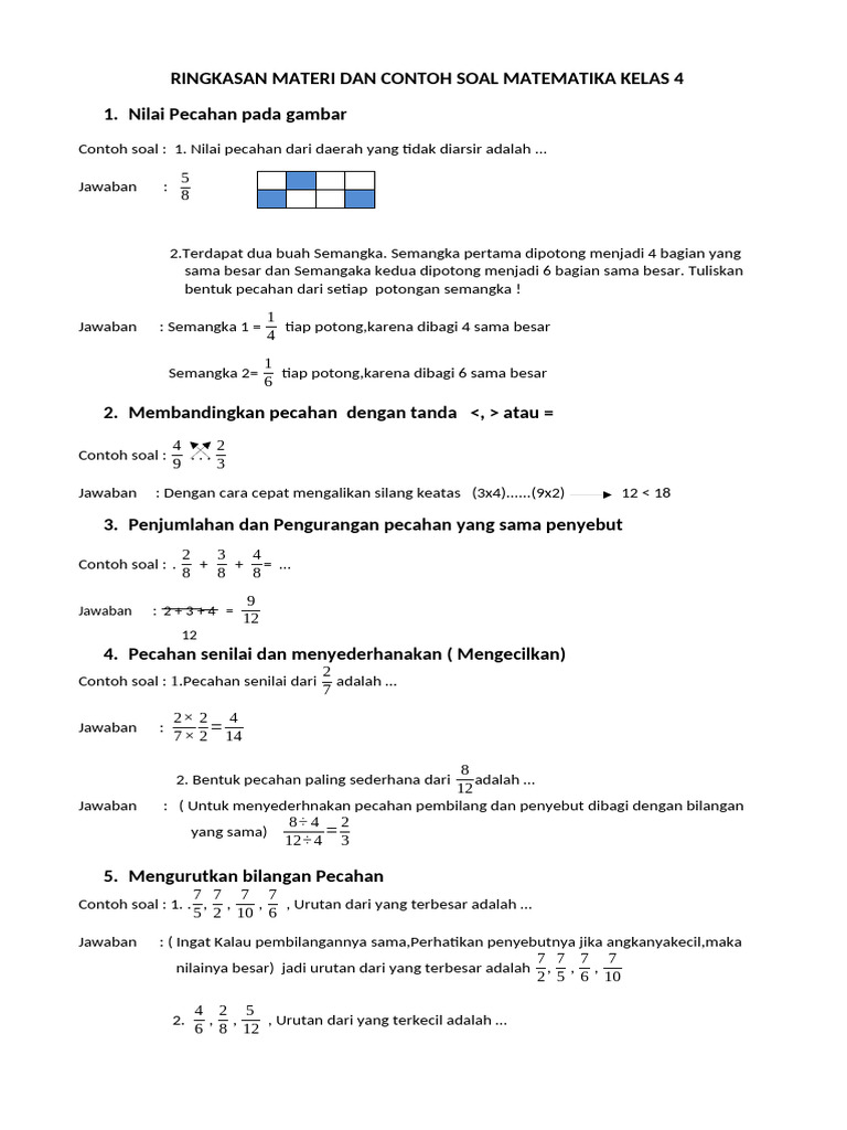 Ringkasan Materi Dan Contoh Soal Matematika Kelas 4 | PDF