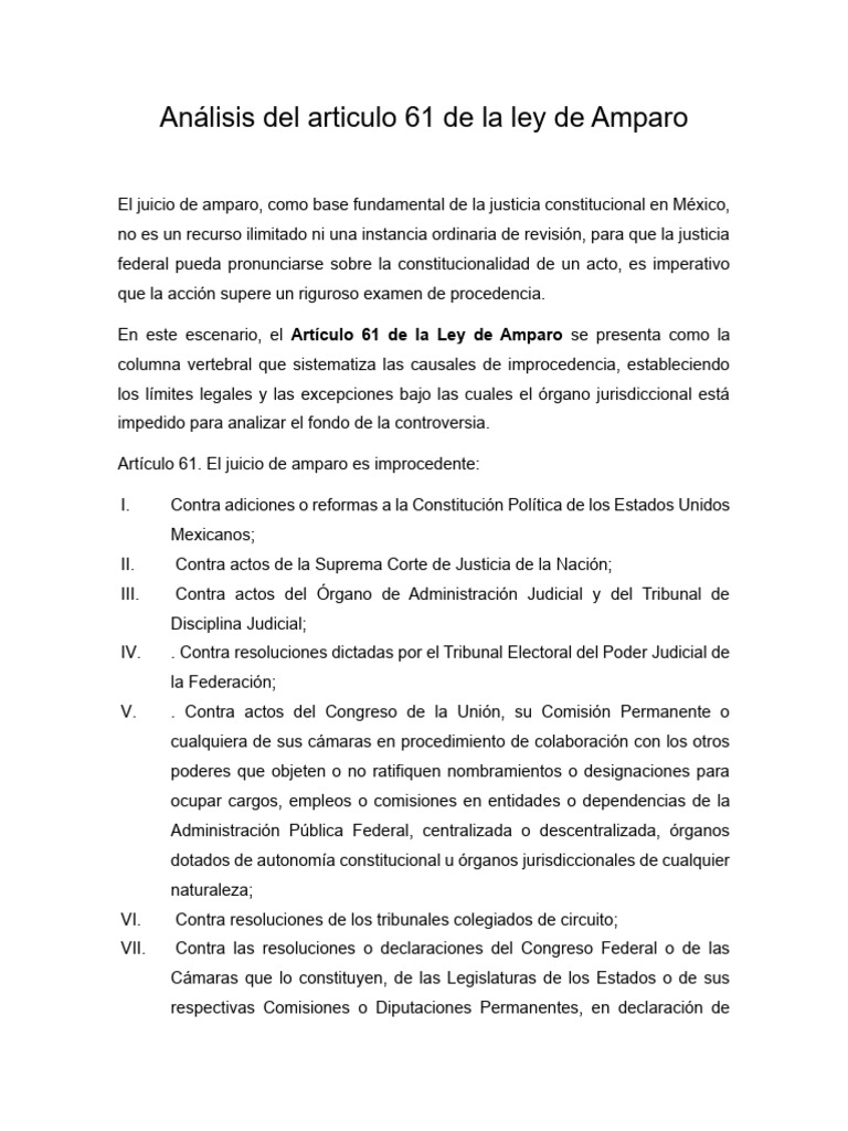 Análisis Del Articulo 61 de La Ley de Amparo | PDF | Judicaturas | Caso ...