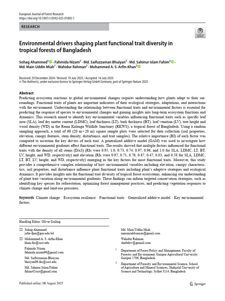 Environmental Drivers Shaping Plant Functional Trait | PDF | Ecosystem ...