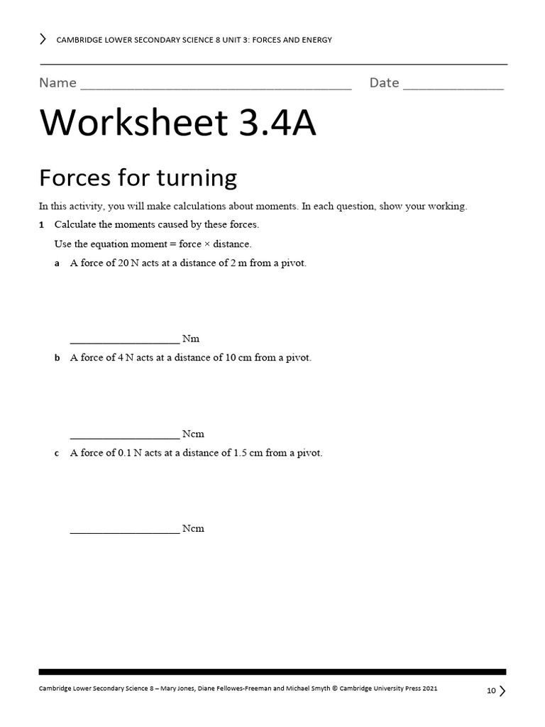 Worksheets 3 4 a Compress | PDF | Force | Lever