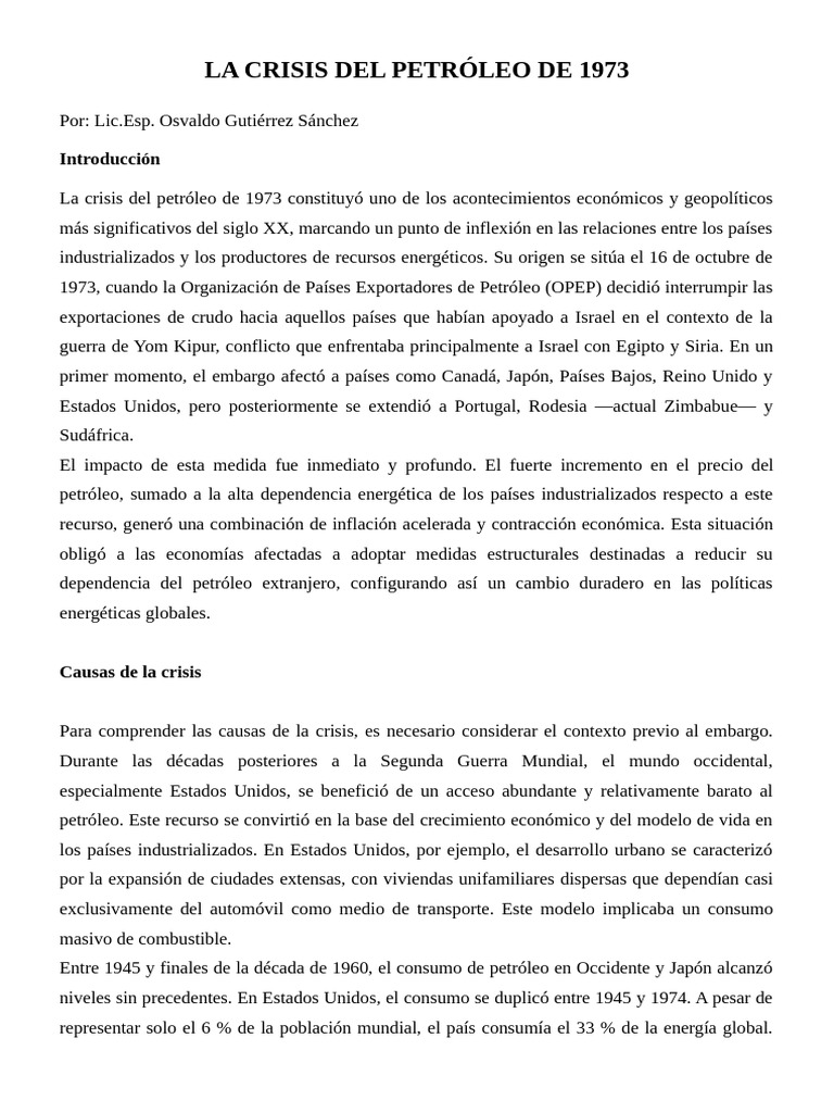 La crisis del petróleo de 1973 | PDF | Crisis petrolera de 1973 | OPEP