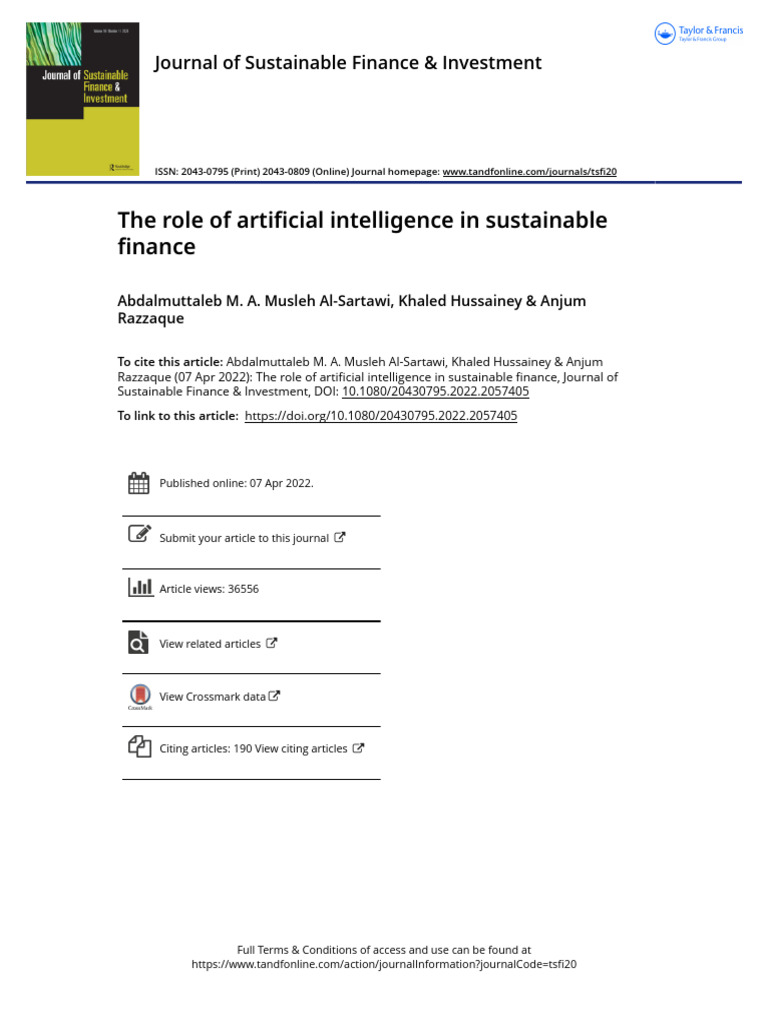 The Role of Artificial Intelligence in Sustainable Finance | PDF ...