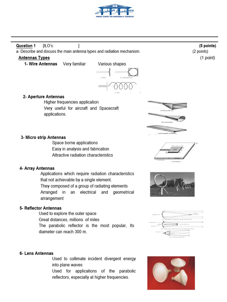ELC 521 MT Answer Spring 2024 | PDF | Antenna (Radio) | Electromagnetism