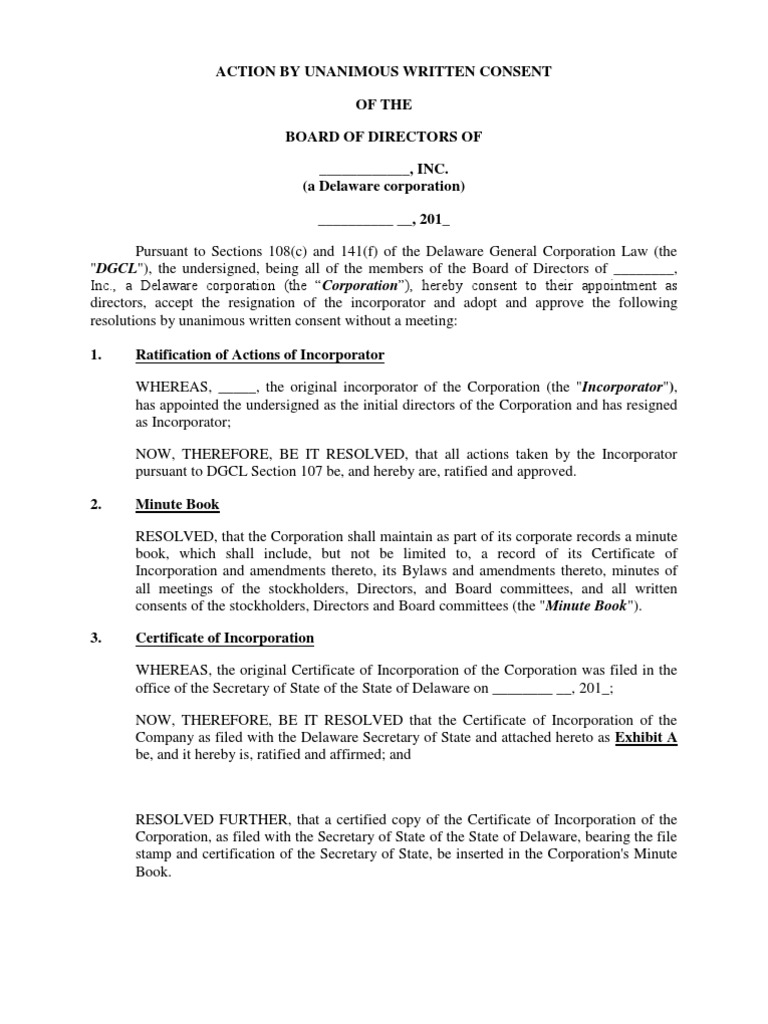 Initial Organizational Resolutions - FP | PDF | Stocks | Board Of Directors