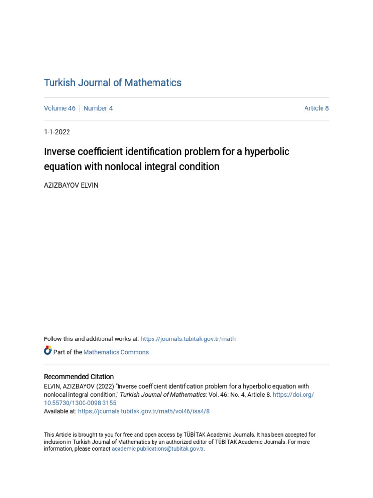 Inverse Coefficient Identification Problem for a Hyperbolic Equat | PDF ...