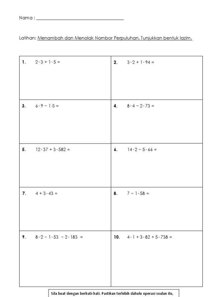 Latihan Perpuluhan Tahun 4