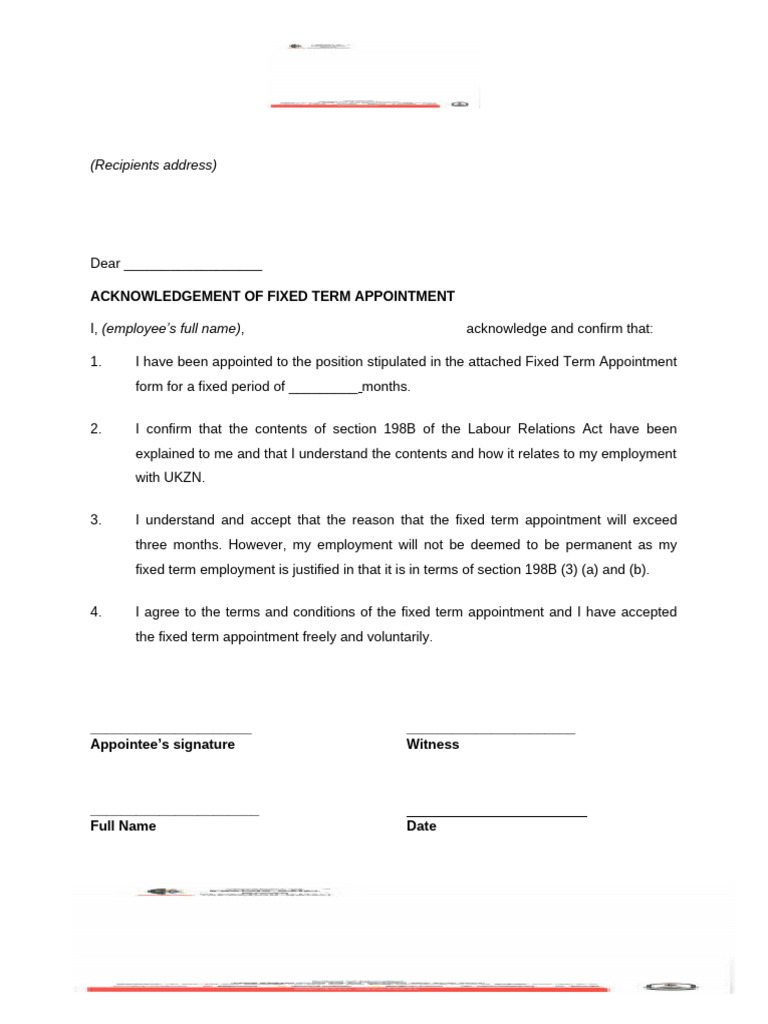 Acknowledgement Letter for Fixed Term Contracts Final 22 Dec 2022 | PDF