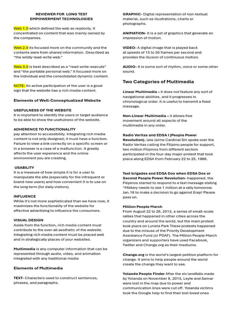 Long Test Reviewer | PDF | Multimedia | Websites