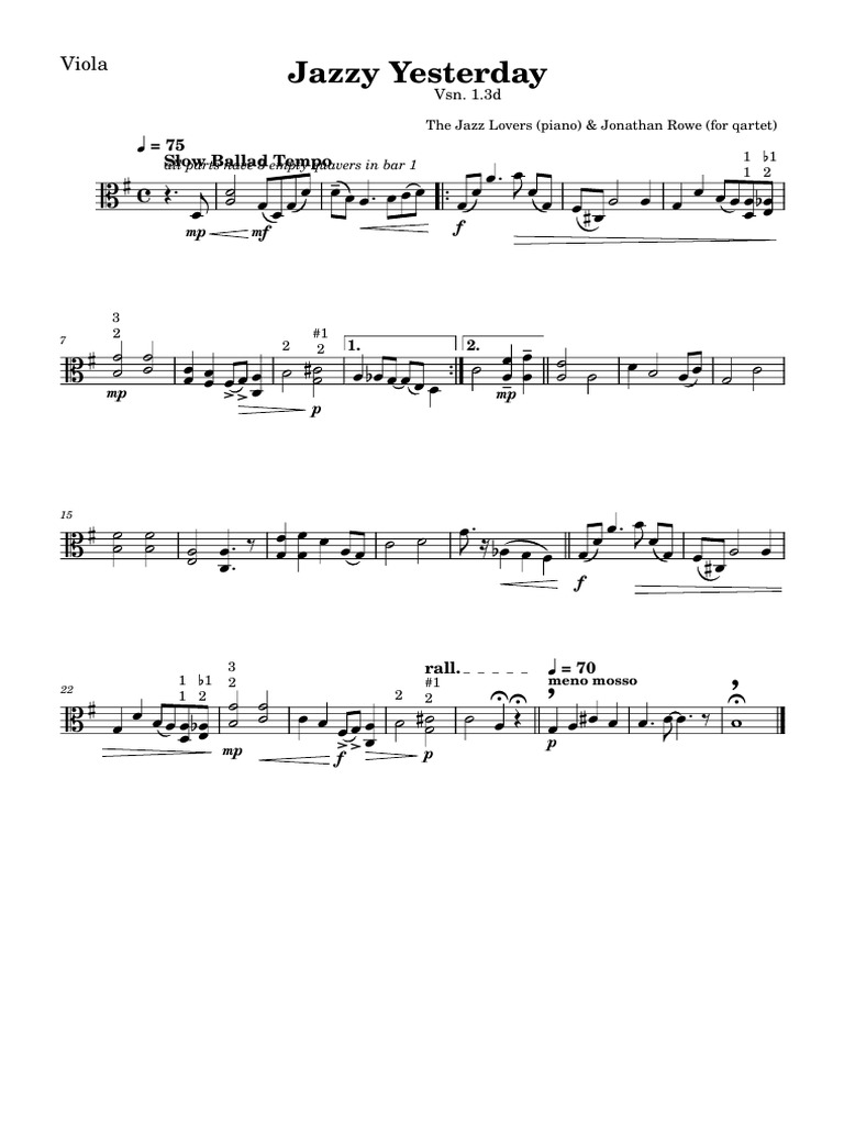 Yesterday VIOLA | PDF | Musical Forms | Musical Compositions
