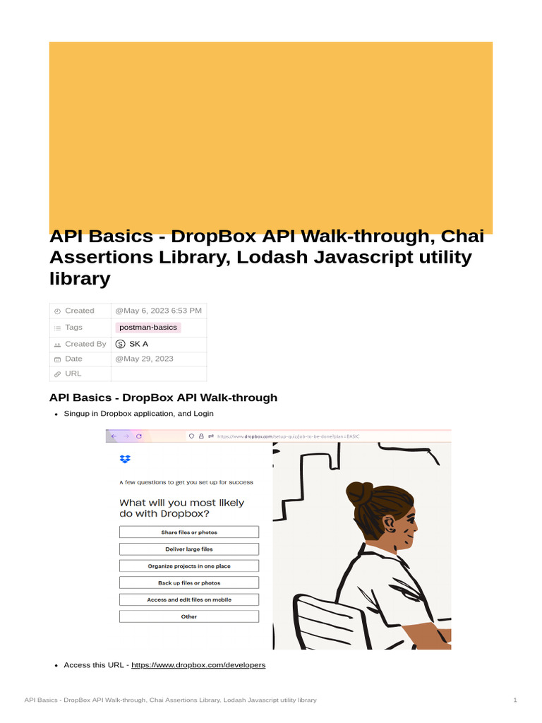 21 API Basics - DropBox API Walk-through Chai Assertions Library Lodash ...