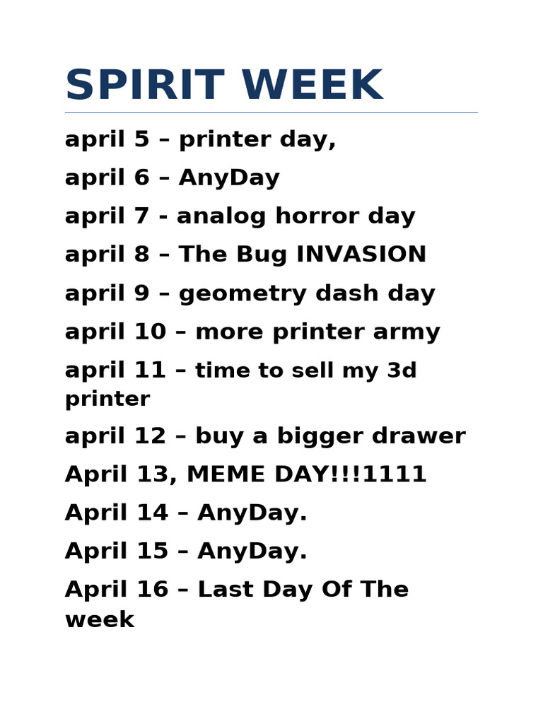 Spirit Week | PDF