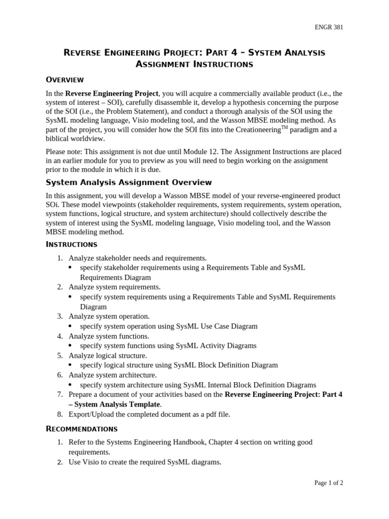 Reverse Engineering Project Part 4 – System Analysis Assignment ...