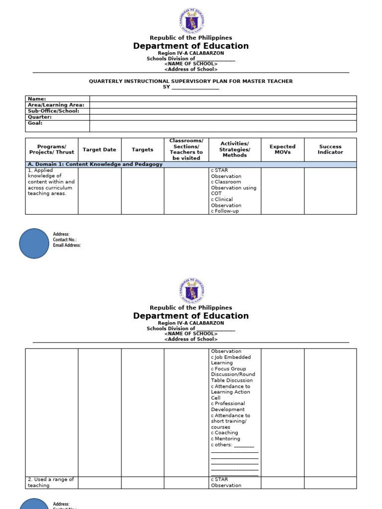 Instructional Supervisory Plan | PDF | Mentorship | Learning
