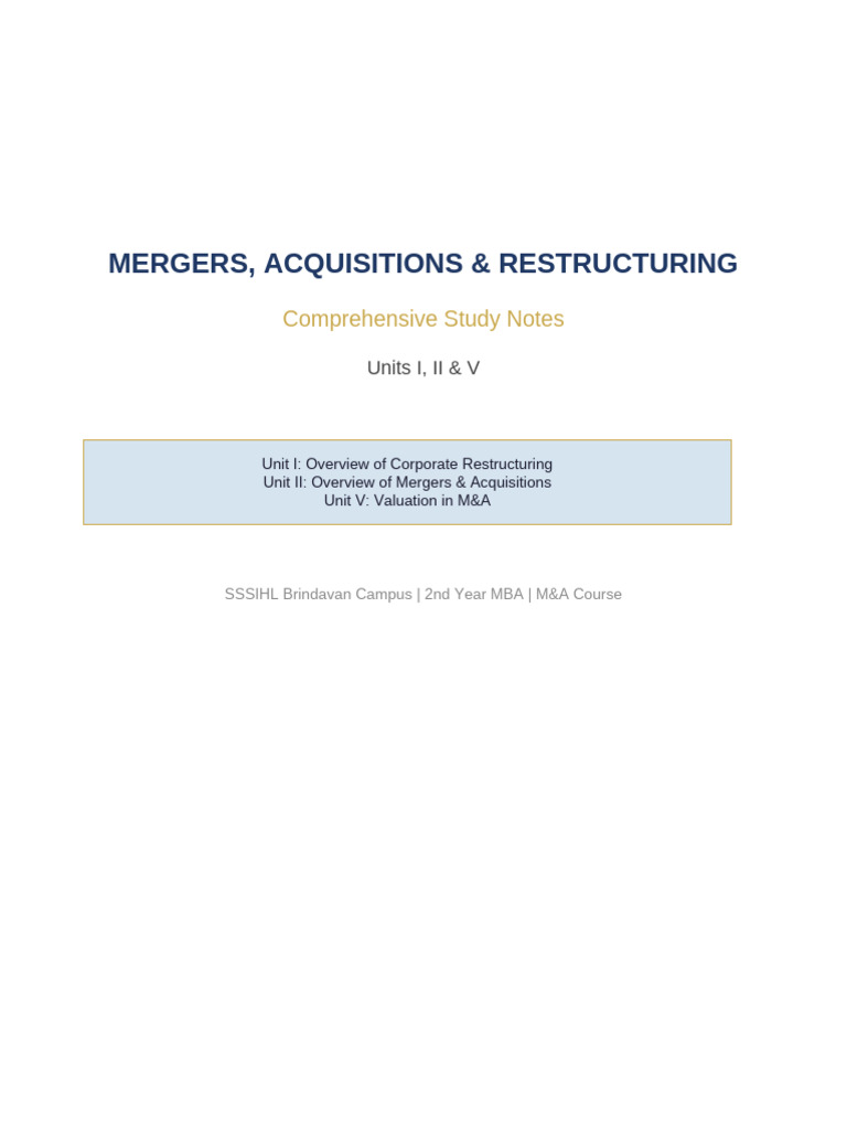 M &A Study Notes | PDF | Mergers And Acquisitions | Leveraged Buyout
