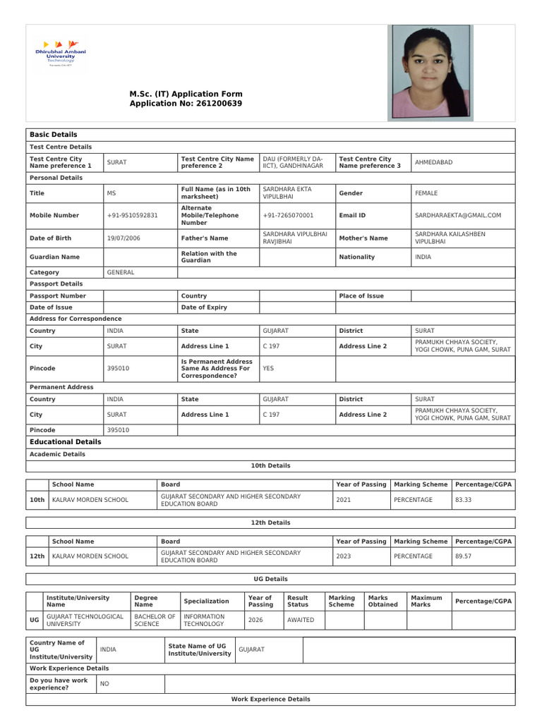 Application Form 261200639 | PDF