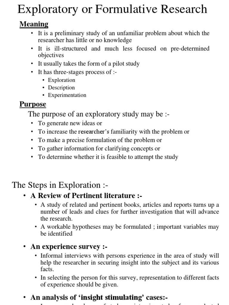 BMM-Exploratory or Formulative Research | PDF | Survey Methodology ...