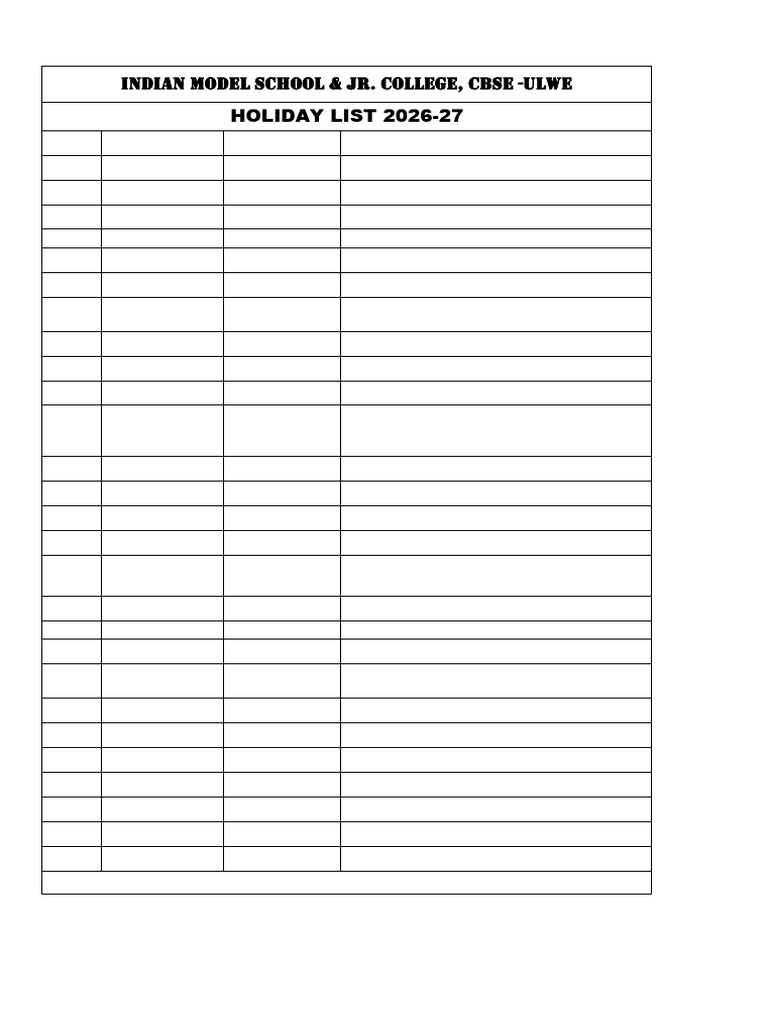 Ims Ulwe Holiday List 2026-27 | PDF | Religious Holidays | Observances