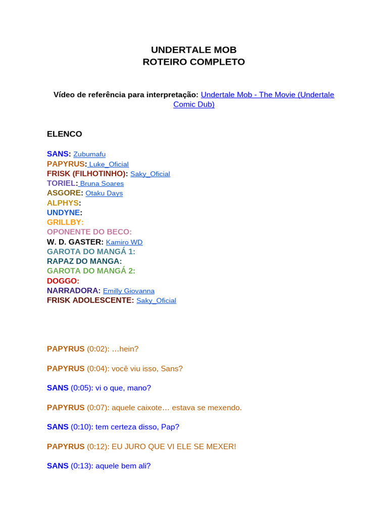 Undertale Mob - Roteiro Completo | PDF
