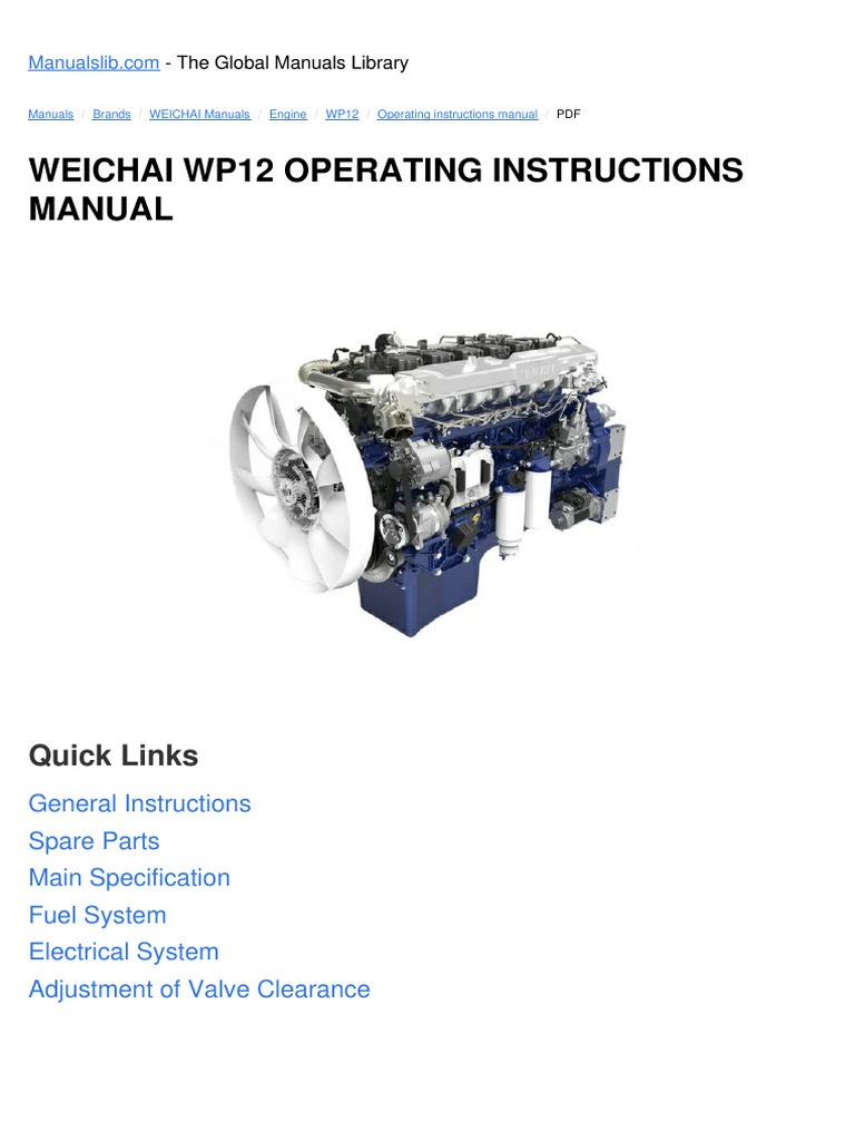 Manuel Moteur Shacman WEICHAI WP12 | PDF