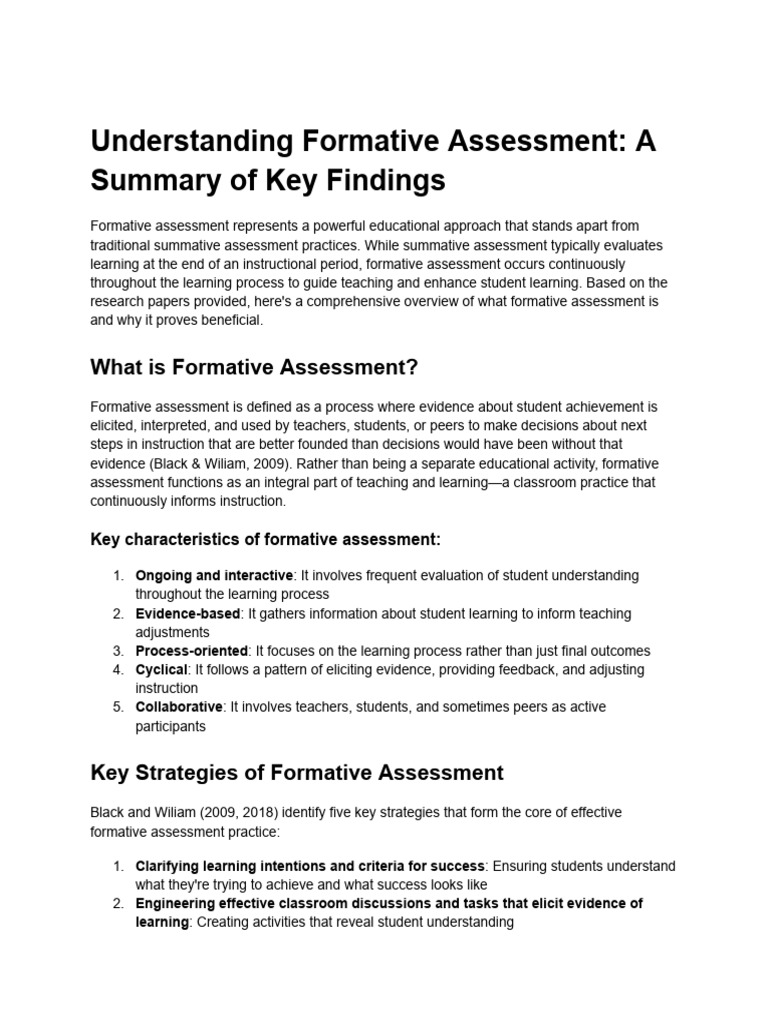 Understanding Formative Assessment_ a Summary of Key Findings | PDF ...
