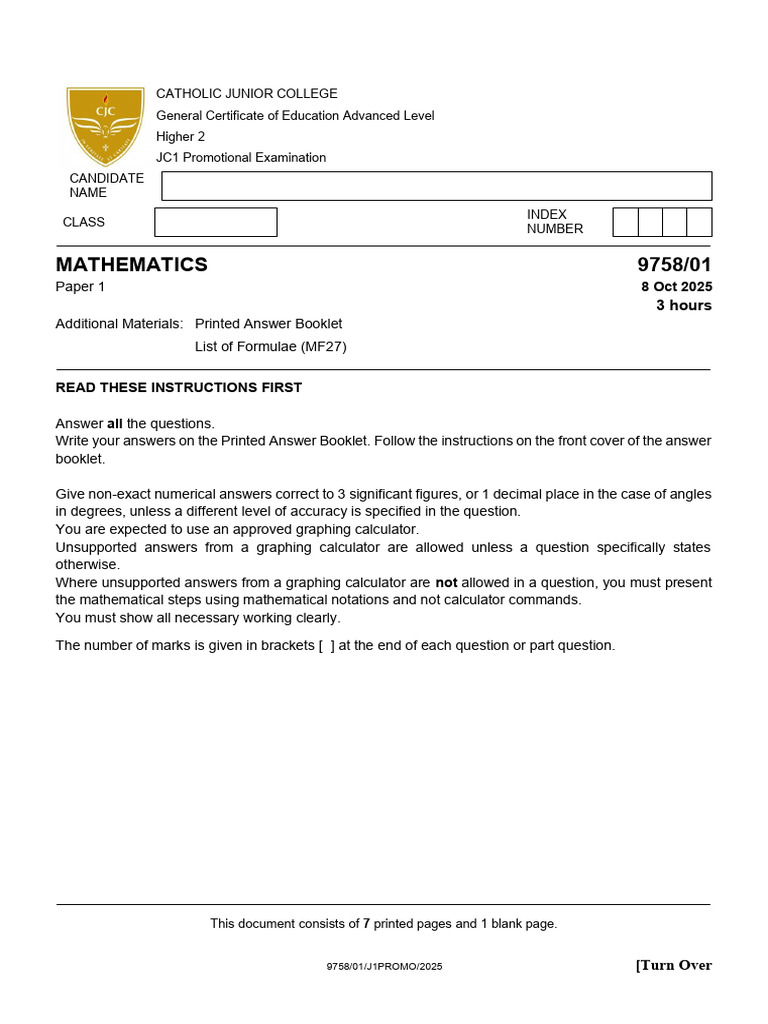 jc a level paper | PDF | Line (Geometry) | Asymptote