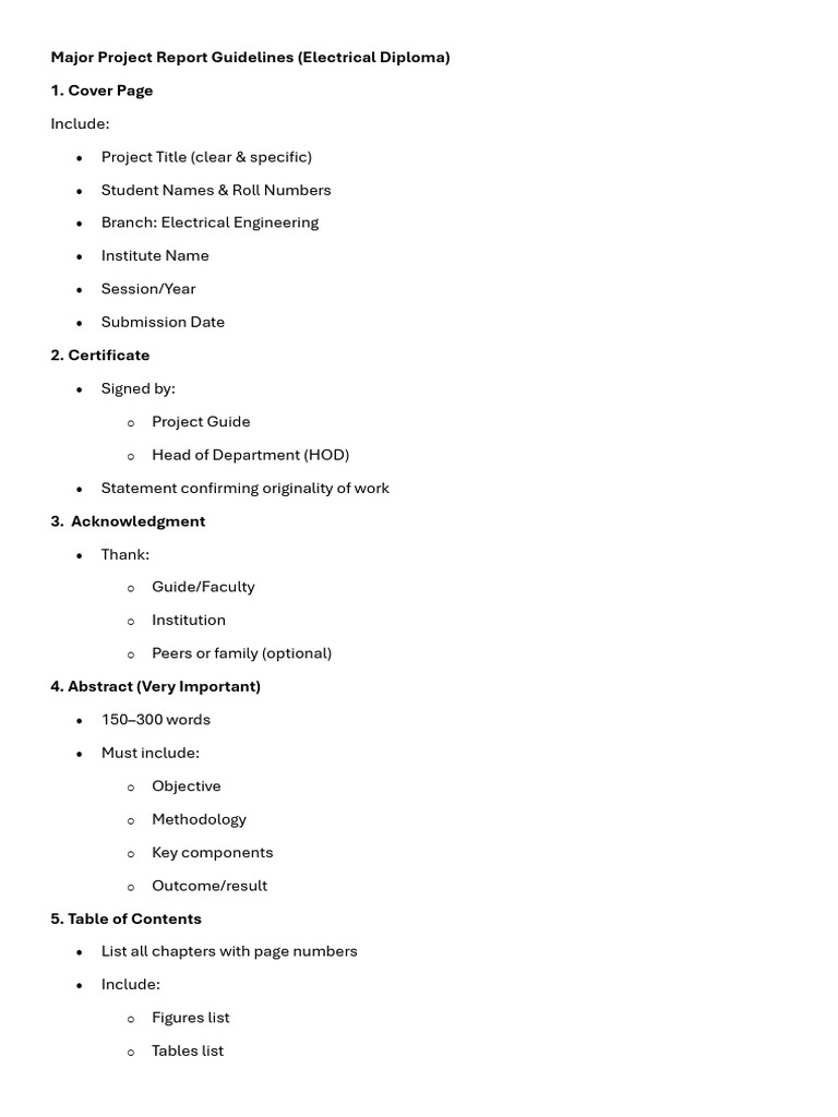 Project Guidelines For Diploma Electrical Students | PDF