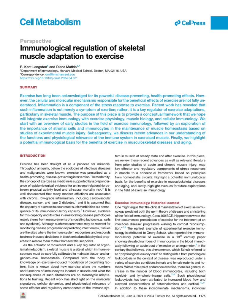 Immunological Regulation of Skeletal Muscle Adaptation to Exercise ...