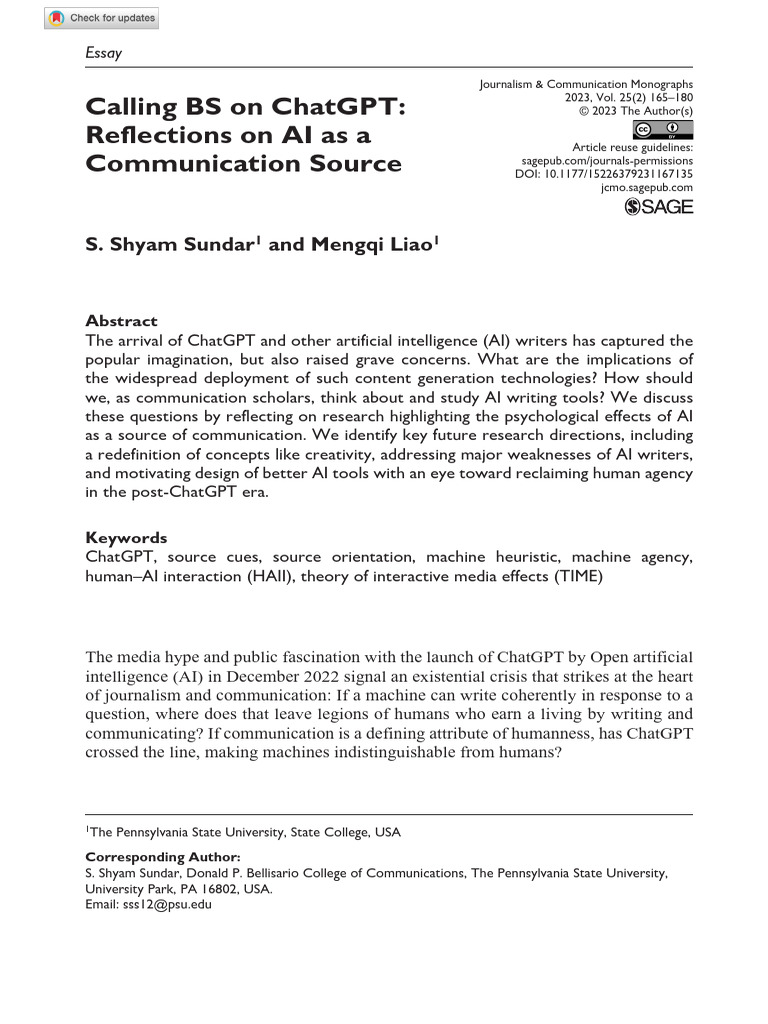 Calling BS On ChatGPT: Reflections On AI As A Communication Source ...
