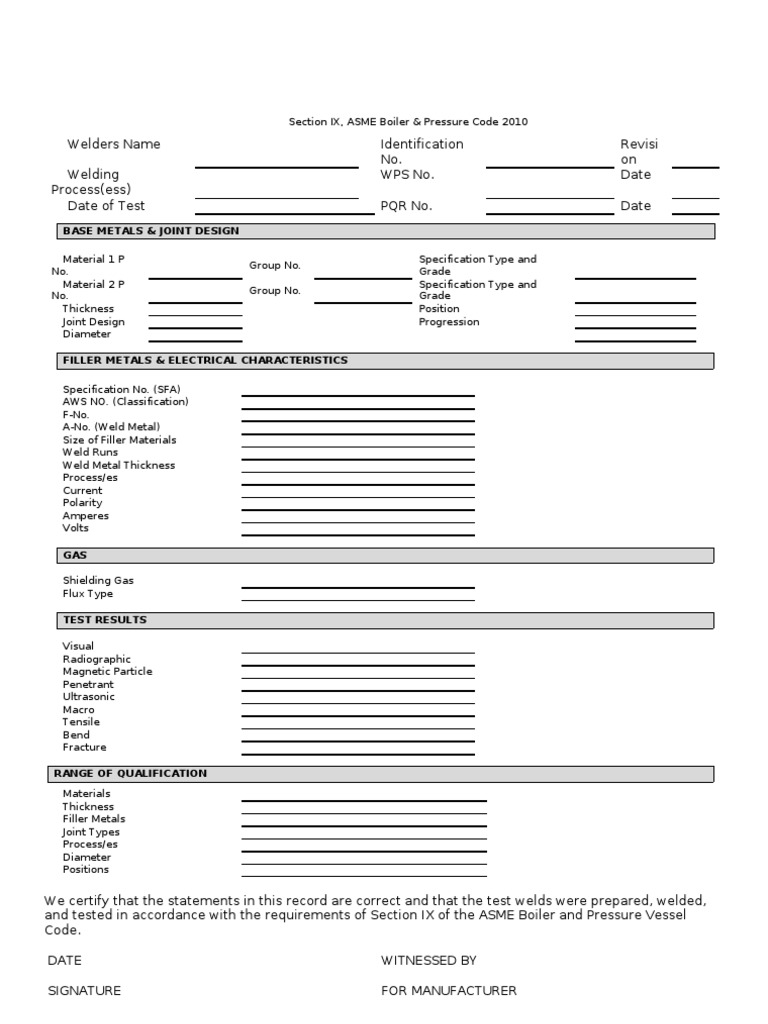 Welder Qualification Record Template