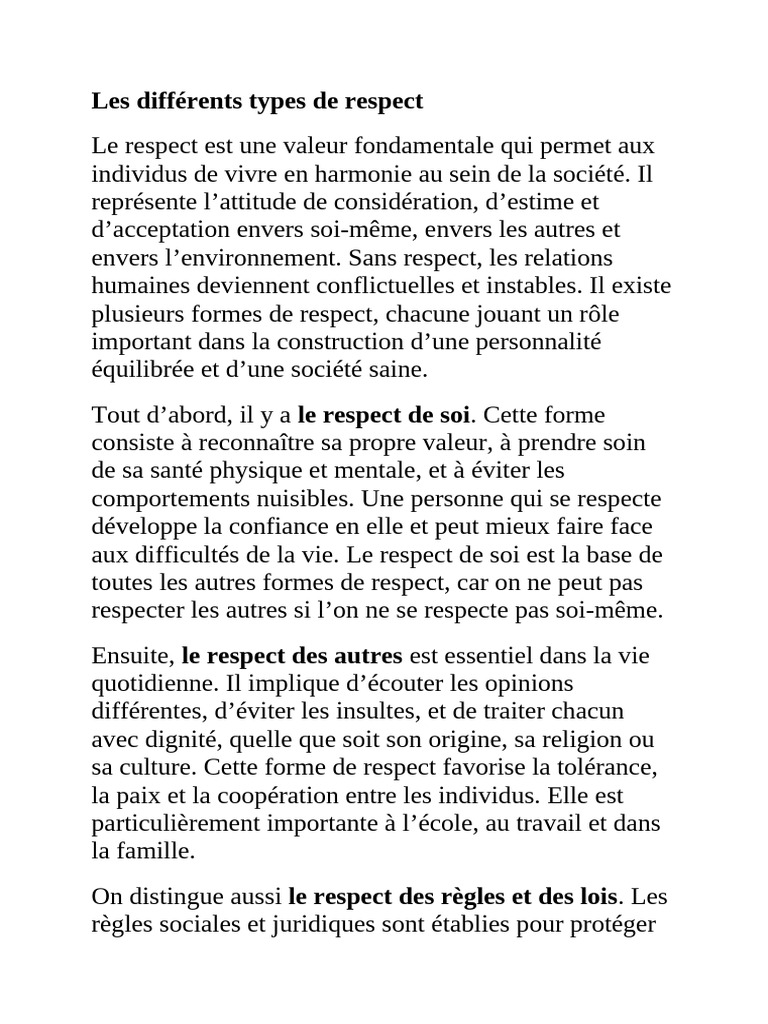 Les Différents Types de Respect | PDF